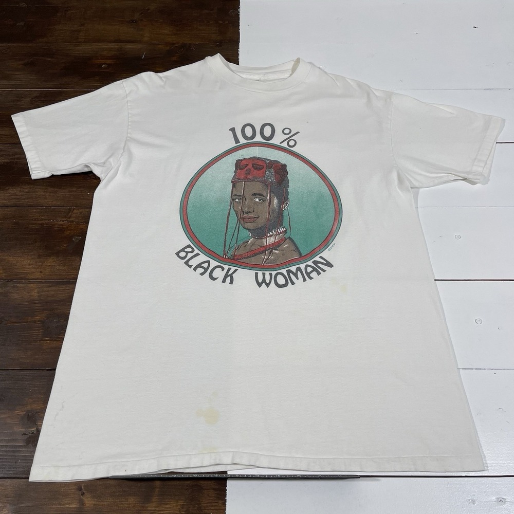 Vintage 90s 100% Black Woman Art T-Shirt Mens XL Single Stitch Black History
